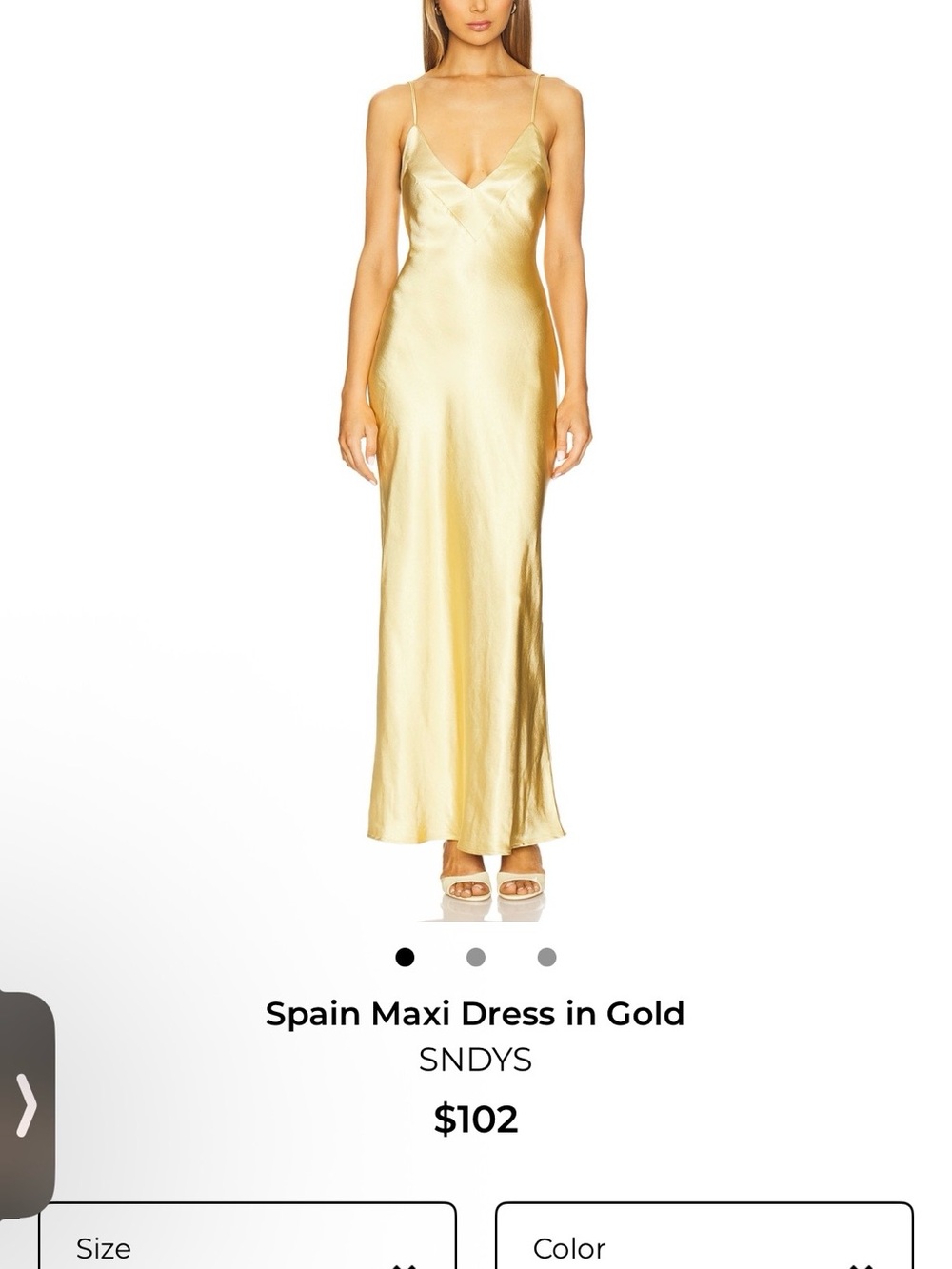 SNDYS Gold Satin Slip Maxi Dress
